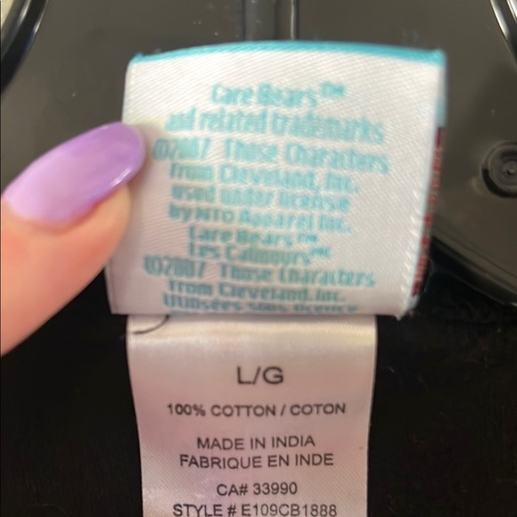 2007 Care Bears Black Tee with Blue Stripes and Bear Design - Picture 3 of 4